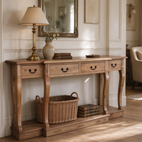Console de couloir longue et étroite en bois massif recyclé, style rustique et campagnard, avec tiroirs, pour salon - HL515