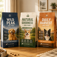 Sachet d'emballage alimentaire personnalisé à fond plat pour chiens et chats, pochette pour friandises pour animaux de compagnie avec soufflet latéral, fermeture éclair refermable, qualité alimentaire laminée