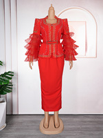 Robes de soirée de luxe grande taille ensembles pour femmes ensemble haut et jupe élégants avec perles en strass tenues deux pièces pour femmes