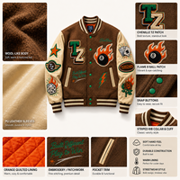 Veste universitaire en chenille brodée avec patchwork, manches en cuir et laine, patchs brodés en chenille, veste de baseball style Letterman