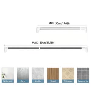 Barra de tensión de acero inoxidable al por mayor, sin perforaciones, ajustable de 80-160 cm, para colgar cortinas en el baño, ventana, armario o habitación. - Product Image 4
