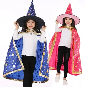 Vestido de capa de bruja <span class=keywords><strong>Mago</strong></span> <span class=keywords><strong>para</strong></span> niños de Halloween con sombrero puntiagudo traje de seda <span class=keywords><strong>para</strong></span> fiestas de <span class=keywords><strong>cumpleaños</strong></span> de juego de rol - Product Image 1