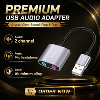 Carte son externe USB Mindpure, double prise casque et microphone 3,5 mm, adaptateur audio USB en alliage d'aluminium pour PC, ordinateur portable, jeux