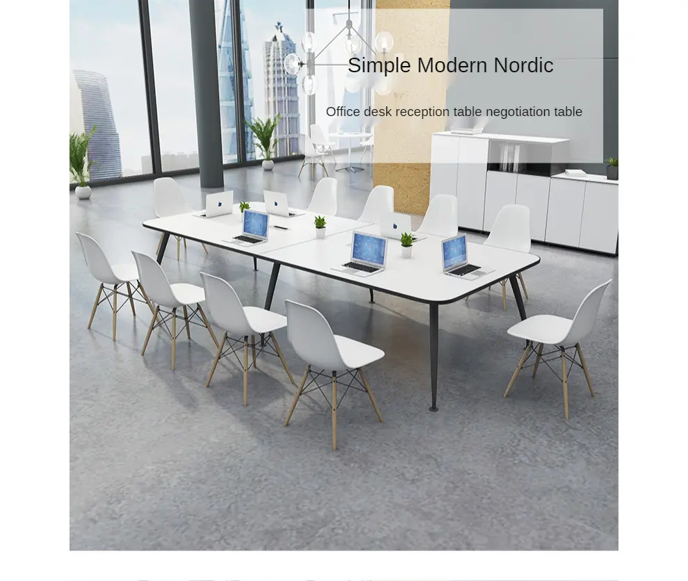 โต๊ะประชุมที่ทันสมัยการออกแบบเฟอร์นิเจอร์เชิงพาณิชย์โต๊ะทำงานสีขาวโต๊ะสำนักงานห้องประชุมตาราง