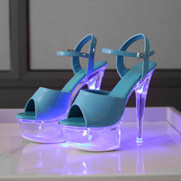 Sandales à talons hauts de 15 cm pour boîte de nuit, chaussures de spectacle imperméables à plateforme lumineuses pour femmes pour la danse sur barre
