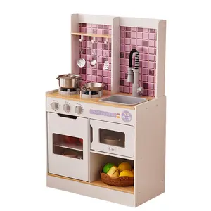 Hot Selling Pretend Play Simulation Kitchen Wooden Home Furniture Toys Wooden Kitchen Toy Set