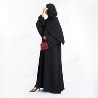 Ensemble Abaya Noir Prêt-à-Porter Personnalisé, Kaftan Ouvert à Manches Chauve-Souris avec Hijab Assorti, Tenue Musulmane Modeste pour la Prière, les Voyages et le Quotidien