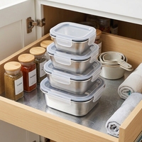 Easylife – Boîte alimentaire carrée hermétique en acier inoxydable de qualité alimentaire, 4 tailles différentes, pour la maison et la cuisine