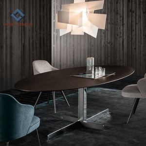 Luxury Big Size <strong>White</strong> Marble Oval <strong>Dining</strong> <strong>Table</strong> <strong>Set</strong> with Stainless Steel Legs - Product Image 3