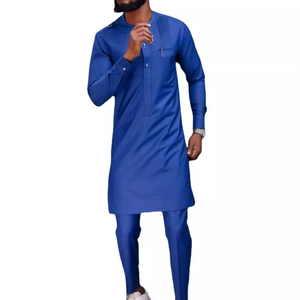 Pakaian Formal pria gaya etnik Afrika kaus biru Dashiki celana atas setelan <span class=keywords><strong>2</strong></span> potong Set diskon <span class=keywords><strong>3</strong></span>% - Product Image 4