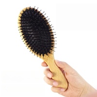 Brosse à cheveux ovale en bambou avec coussin d'air, poils de sanglier naturels et picots en nylon, pour usage domestique, brosse à cheveux personnalisée en bambou