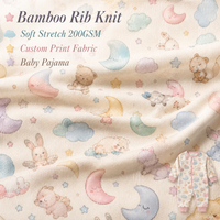 Tissu en bambou et élasthanne côtelé écologique imprimé sur mesure pour vêtements pour enfants, pyjamas doux pour bébés, fournisseur de vêtements en rouleau