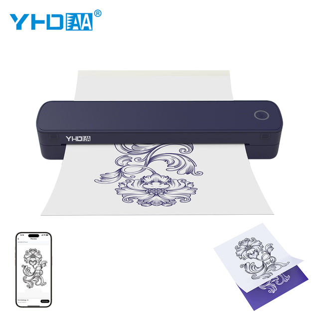 A4 Document Thermal Printer 4 Hours Continuous Working USB BT Wireless Thermal Tattoo Printer for Travel, Home, School, Office