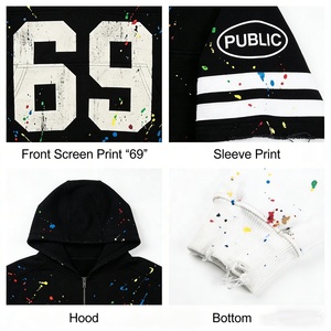 Sudaderas con Capucha Personalizadas OEM de Alta Calidad, 400GSM, Impresión Serigráfica, Diseño de Salpicaduras de Tinta a Mano, Doble Capa, para Hombre - Product Image 2