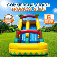 Toboggan aquatique gonflable géant d'aventure tropicale, qualité commerciale, toboggan sauteur palmier, matériau PVC 0,55 mm, installation facile, souffleur inclus