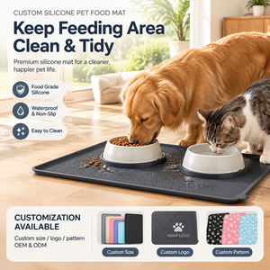 Non-Slip Silicone Pet Food <b>Mat</b> <b>Waterproof</b> <b>Dog</b> Cat Feeding Placemat Raised Edge Spill-Proof BPA Free OEM - Product Image 1