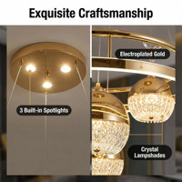 Lustre moderne de luxe doré 50 cm, suspension LED 120W réglable en hauteur, cristal électroplaqué pour salle à manger/salon