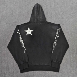Sweat-shirt à capuche oversize épais délavé avec logo étoile flamme imprimé, <span class=keywords><strong>noir</strong></span> vintage, <span class=keywords><strong>pour</strong></span> le streetwear et le quotidien - Product Image 5