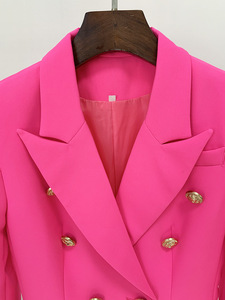 Jaket <span class=keywords><strong>Blazer</strong></span> ramping kancing logam Double Breasted klasik wanita mode jaket merah muda panas baru dalam pakaian luar mantel Ropa De Mujer - Product Image 3