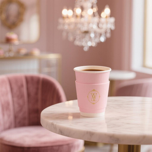 Customized 90 Caliber Double Wall Food Grade Kraft <strong>Paper</strong> <strong>Cups</strong> 8-12oz <strong>Pink</strong> with Printed Logo &amp; Eco-Friendly Hot Stamping Lids - Product Image 4