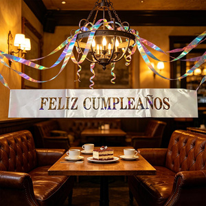 Fascia Bianca 'Buon Compleanno' con Lettere Iridescenti, Elegante Decorazione per Feste, Confezione da 12 Pezzi - Product Image 6