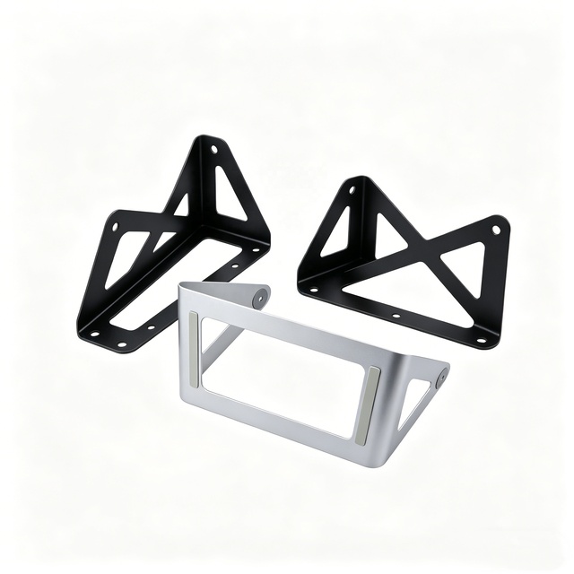 Custom Metal Bracket Fabrication with Triangular Cutouts, Open Frames and Bent Mounting Flanges