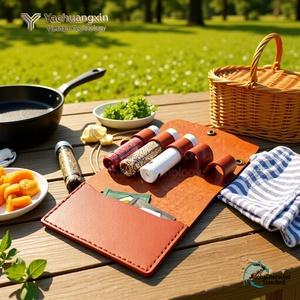 Leather Spice Storage Case with 5 Bottles and Pocket for Seasoning Outdoor Camping Use - Product Image 4