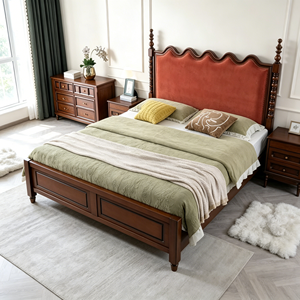 New Arrival Wavy Scalloped Upholstered Four Poster Solid Wood Bed with Matching Dresser & Nightstands - Product Image 5