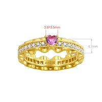 Rochime 18k plaqué or élégant doux coeur bonbon rose diamant bague en argent sterling 925 zircon cubique anneaux pour les femmes