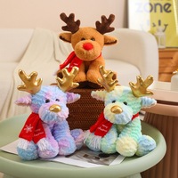 Jouet en peluche renne de Noël mignon avec nez rouge et écharpe, rembourrage en coton PP brodé, doublure en maille - Anti-stress, décoration d'intérieur, cadeau