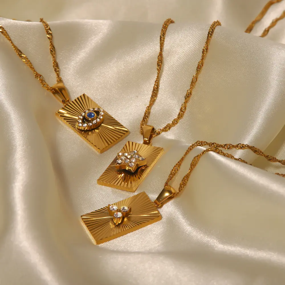 Kalung Liontin Mata Turki Mode Terlaris untuk Wanita Liontin Persegi Baja Tahan Karat Kualitas Tinggi Perhiasan Berlapis Emas 18K