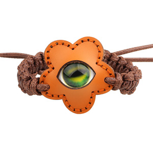 Flower Eye <b>Leather</b> <b>Bracelet</b> Brown Bezel Setting Gift Charm Fashion Woven Five Pointed Star Style - Product Image 4