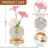 Lampe de chevet sans fil rechargeable en forme de fleur de gloire du matin artificielle, 3 couleurs, en cristal, pour cadeaux d'anniversaire et décoration