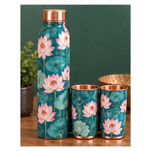 Juego de Botella de Agua de Cobre con Diseño de Loro Tropical, con 2 Tazas, de Metal, Ecológico, para Viaje - Product Image 1