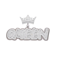 Pendentif Hip Hop Couronne en Laiton Plaqué Or Rose 18K avec Lettre Initiale Cursive et Diamants CZ Sertis, Cadeau de Fête