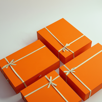 Échantillon gratuit, boîte d'emballage pour vêtements en matériaux recyclés avec logo personnalisé, pour hijabs, foulards, chaussettes, boîte cadeau de luxe premium orange avec ruban