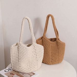 Sac fourre-tout de plage en paille tressé à la main, nouveau modèle vintage en coton, style crochet - Product Image 1