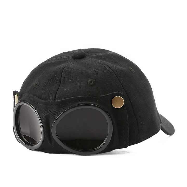 Black Aviator Goggle Baseball Cap - Unisex Outdoor Cotton Sun Hat