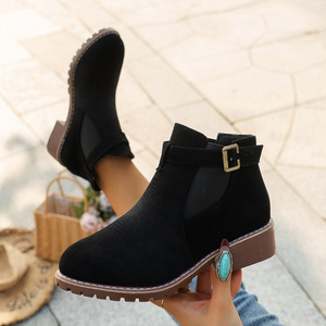 Bottines classiques grande taille pour femme, nouvelle collection automne-hiver 2025, talon épais, imperméables, respirantes, doublure en daim et maille, avec boucle - Product Image 3