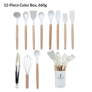 Juego de Utensilios de Repostería y Horneado de Silicona Ecológicos de 12 Piezas con Mango de Madera, Marca Jiangyang, Venta al por Mayor - Product Image 2