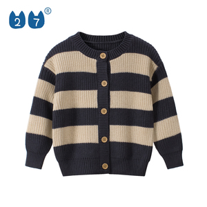 Otoño Invierno de diseño de moda niños ropa de algodón a rayas Retro chicas Cardigan suéter - Product Image 2