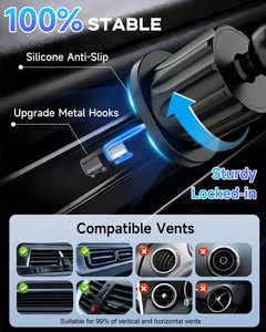 Nouveau support magnétique pour téléphone portable de voiture, support de téléphone mobile, support de voiture, chargeur de voiture sans fil magnétique 15W pour grille d'aération avec crochet métallique - Product Image 3