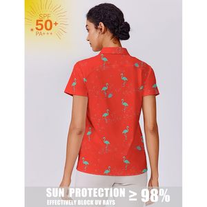 FOXA Polo de golf pour femme à manches courtes UPF 50+ imprimé flamant rose, haut de tennis athlétique à col avec 3 boutons - Product Image 4