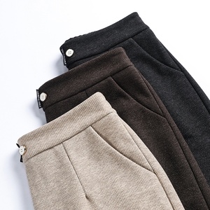 Pantaloni Casual primavera autunno donna vita alta elasticizzati a gamba dritta abiti in lana per lavoro traspirante a vita media pantaloni per donna - Product Image 5