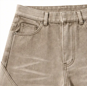 Pantalones Vaqueros Anchos de Hombre WangSheng, Color Beige, Lavado Desgastado, Costuras Curvas, Paneles Geométricos, Estilo Baggy Y2K Grunge Streetwear - Product Image 5