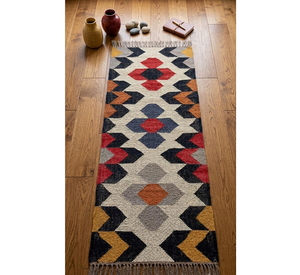 Tribal Kilim Wool Jute <b>Runner</b> <b>Rug</b> Handwoven Boho Geometric Carpet Accent for Southwestern Farmhouse Bedroom Hallway Home Decor - Product Image 1
