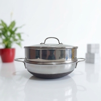 Juego de Utensilios de Cocina de Acero Inoxidable Triple de Alta Calidad, Antiadherente, con Doble Grabado, Wok de 28 CM con Vaporera y Tapa de Vidrio