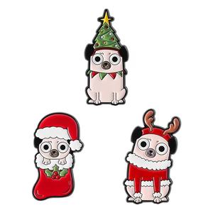 Natal anjing Enamel pin Santa Claus Elk pohon mode lencana kerah bros liburan perhiasan aksesoris hadiah - Product Image 6