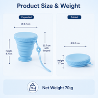 Gobelet d'eau pliable en silicone de qualité alimentaire portable avec couvercle anti-poussière et sangle en silicone pour les voyages et le camping