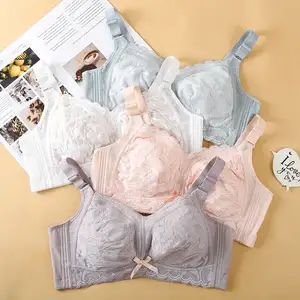 Roupa íntima plus-size das mulheres sem rendas underwire ajustado par retração lado sutiã de seios evitar flacidez e meninas sutiã